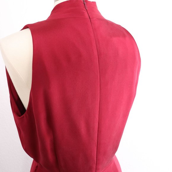 JONES NEW YORK Silk Dress Grecian V-Neck Wrap Bodice, Knee Length : Neon Red Sz - Picture 7 of 16